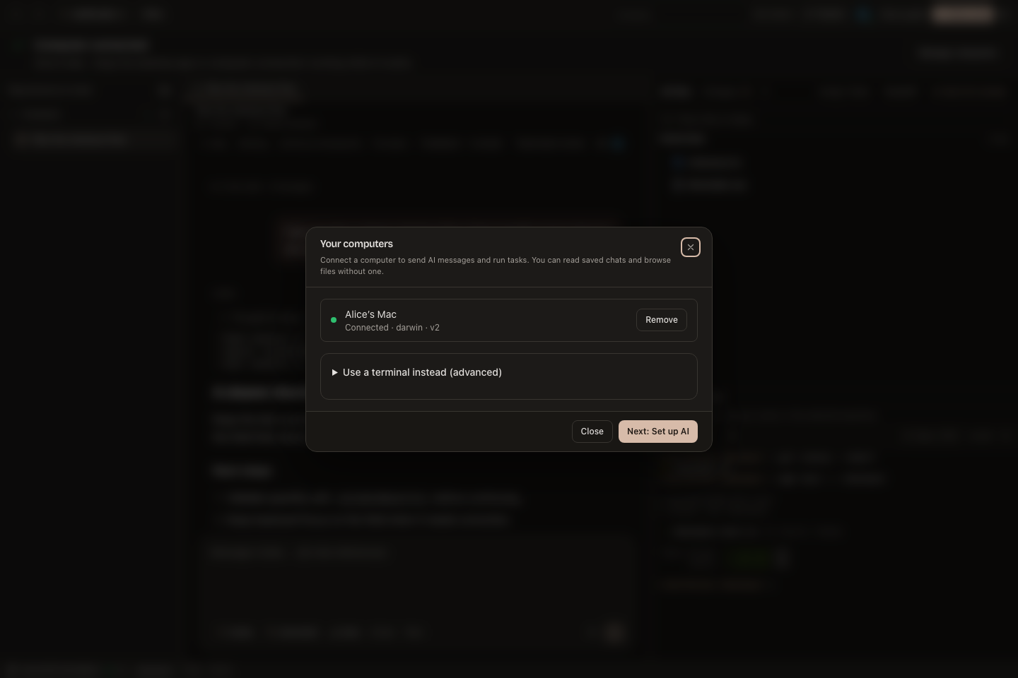 The Your computers dialog showing a connected sample computer.