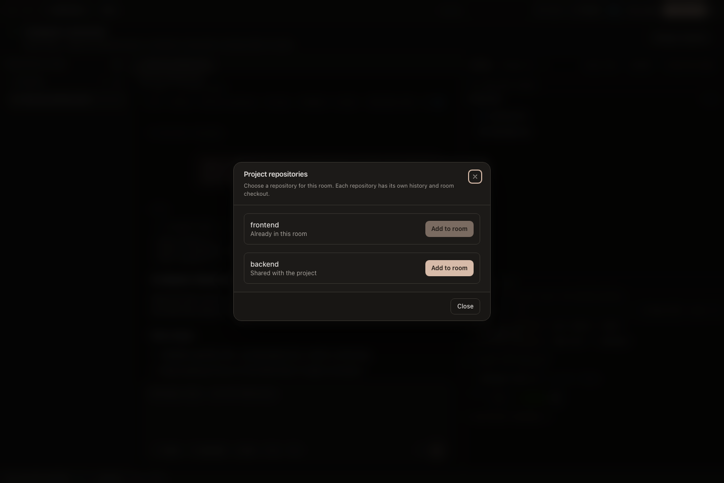 The shared repository catalog with Add to room controls.